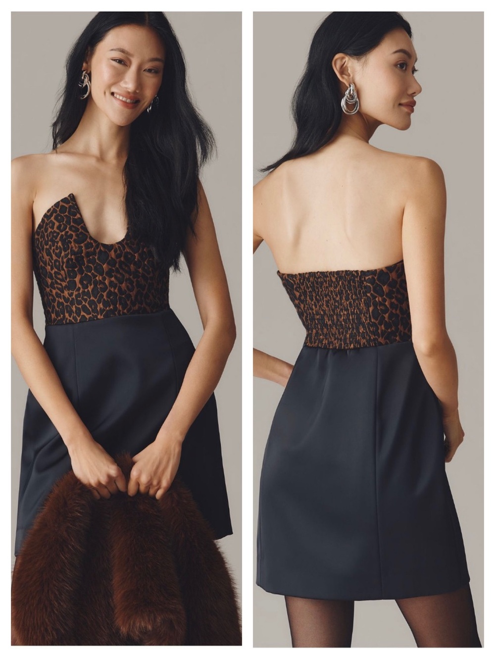 Anthropologie Glam Maeve Strapless Cheetah Satin Mini Dress NWT M Formal Sexy